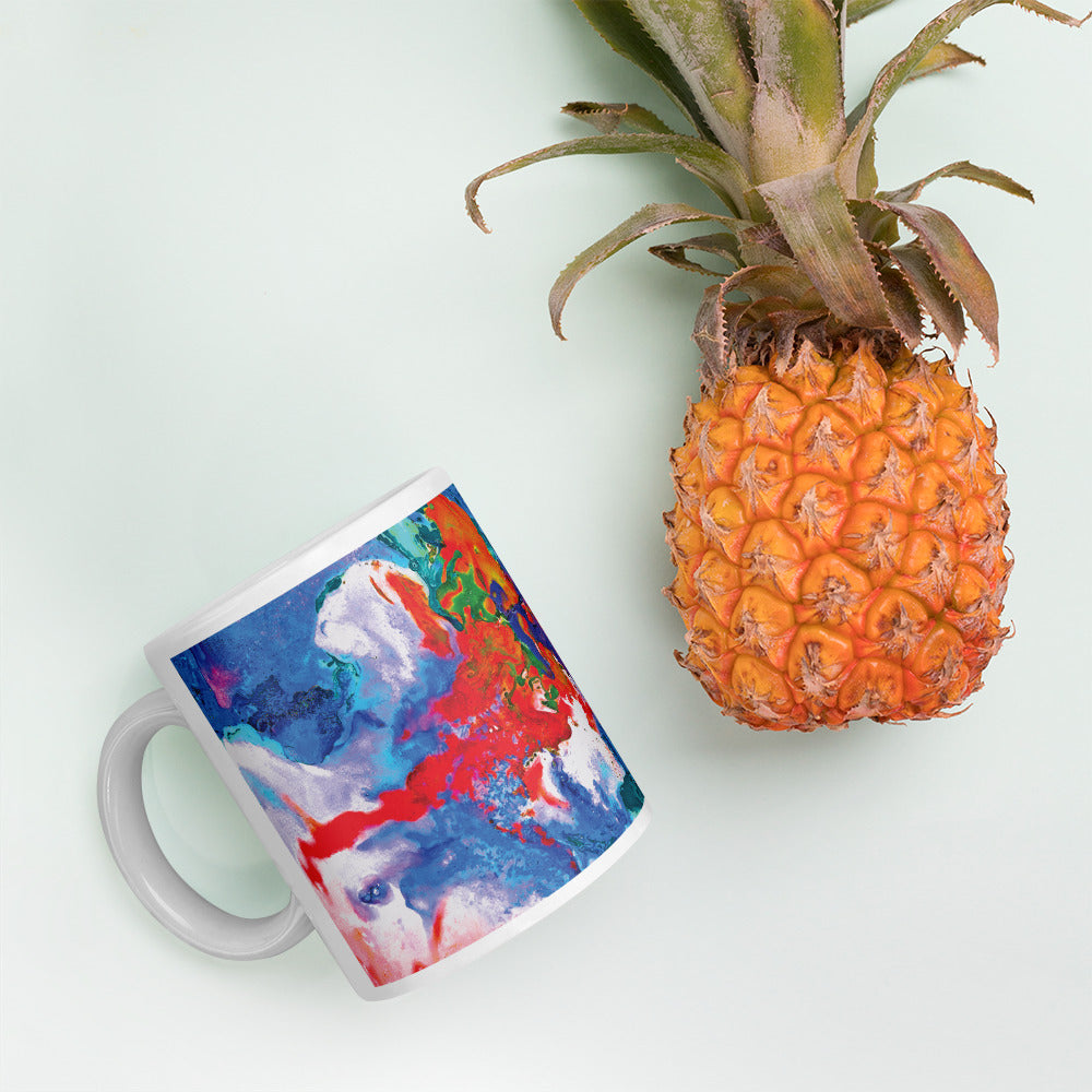 Aqua Orange Abstract Art Ceramic Coffee Mug