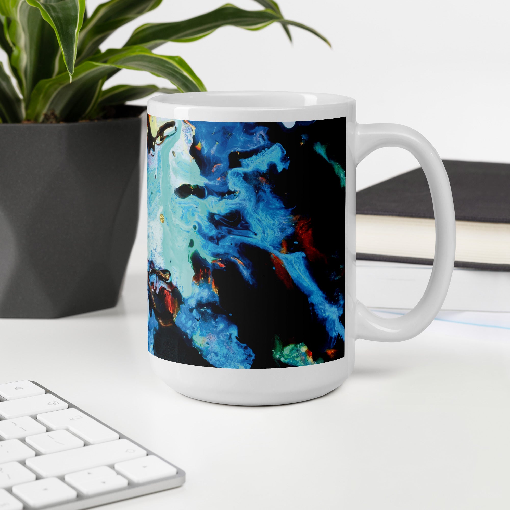 Aqua Abstract Art Ceramic Coffee Mug